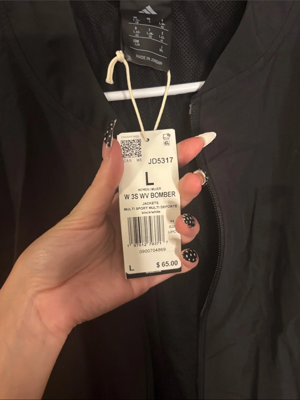adidas Black Windbreaker Jacket with White Stripe Accents